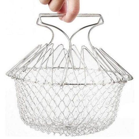 Creative Foldable Stainless Fried Basket For Kitchen Silver