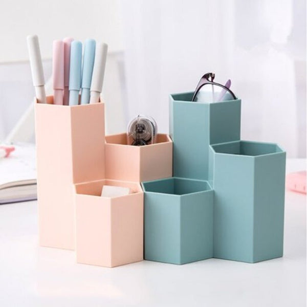 Creative Hexagon Stationery And Cosmetic Storage Box Powder Blue 111112Cm Storage Boxes