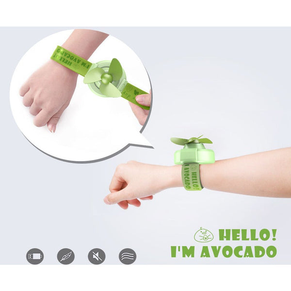 Creative Kids Safety Watch Fan Usb Charging Summer Funny Cartoon Ruler Wrist Gift Soft Leaves Touch And Stop Avocado Blue