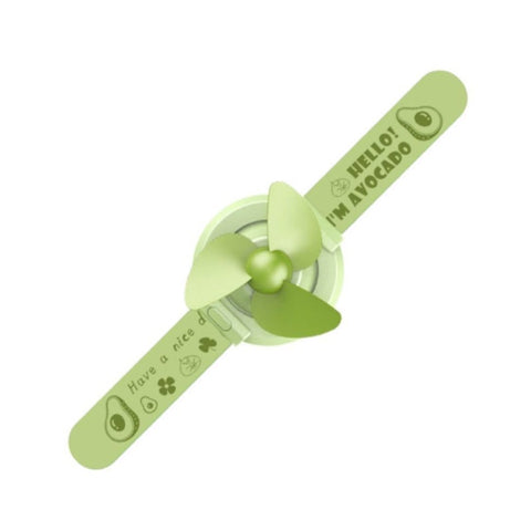 Creative Kids Safety Watch Fan Usb Charging Summer Funny Cartoon Ruler Wrist Gift Soft Leaves Touch And Stop Avocado Green