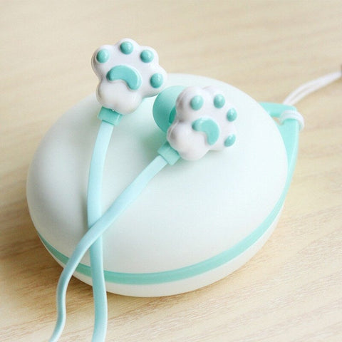 Creative Kitten Claw In Ear Headphones Cute Girls With Beautiful Storage Box Student Cartoon Blue 3