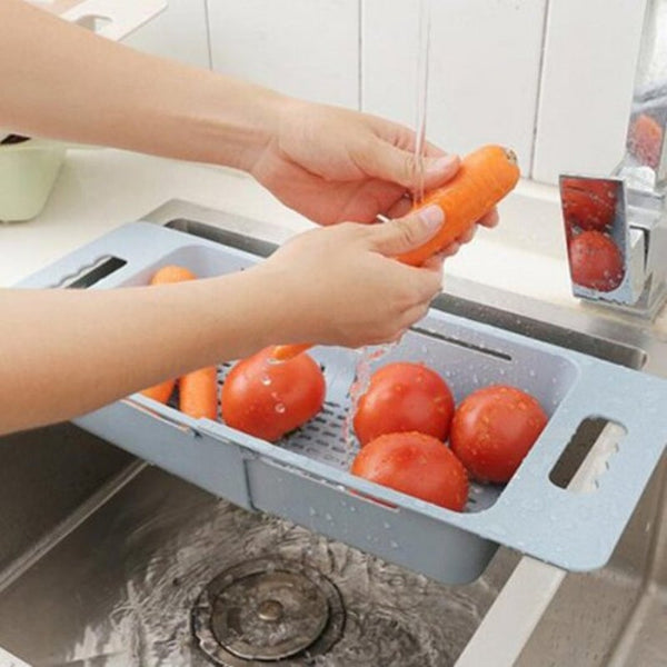 Creative Retractable Sink Draining Basket Home Kitchen Dish Rack Crystal Blue Racks & Holders