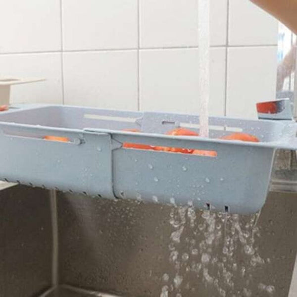 Creative Retractable Sink Draining Basket Home Kitchen Dish Rack Crystal Blue Racks & Holders