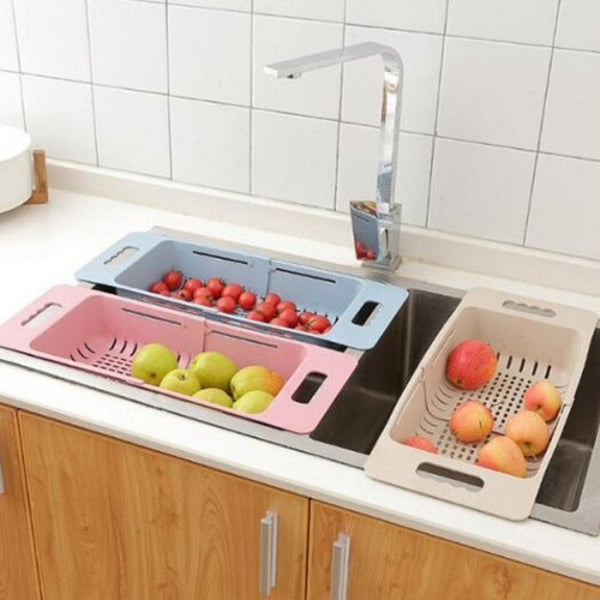 Creative Retractable Sink Draining Basket Home Kitchen Dish Rack Crystal Blue Racks & Holders