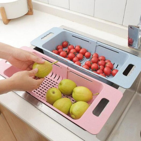 Creative Retractable Sink Draining Basket Home Kitchen Dish Rack Crystal Blue
