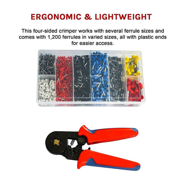 1200Pcs Bootlace Ferrule Crimper Kit 0.25 10Mm2 Cord End Ratchet Crimping Tool Hand Crimpers & Strippers