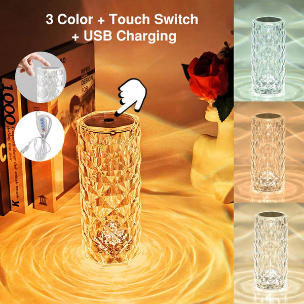 Crystal Table Lamp Rose Diamond Touch With Usb Color Led Light Lamps