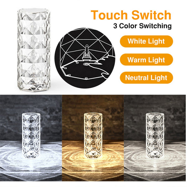 Crystal Table Lamp Rose Diamond Touch With Usb Color Led Light Lamps