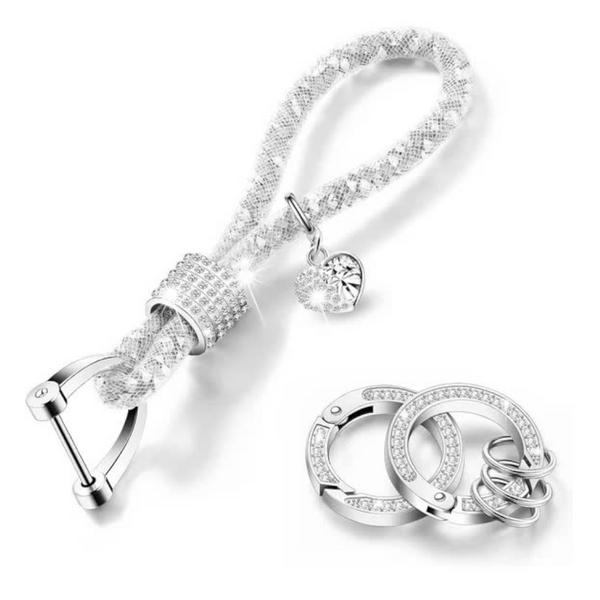 Crystal Bling Car Keychain For Women Glitter Rhinestone Ring Strap Accessories Decorations(Silver) Keyrings