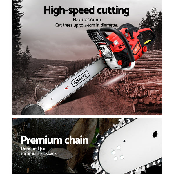 Giantz Petrol Chainsaw Saw E Start Commercial 45Cc 16'' Top Handle Tree Chainsaws