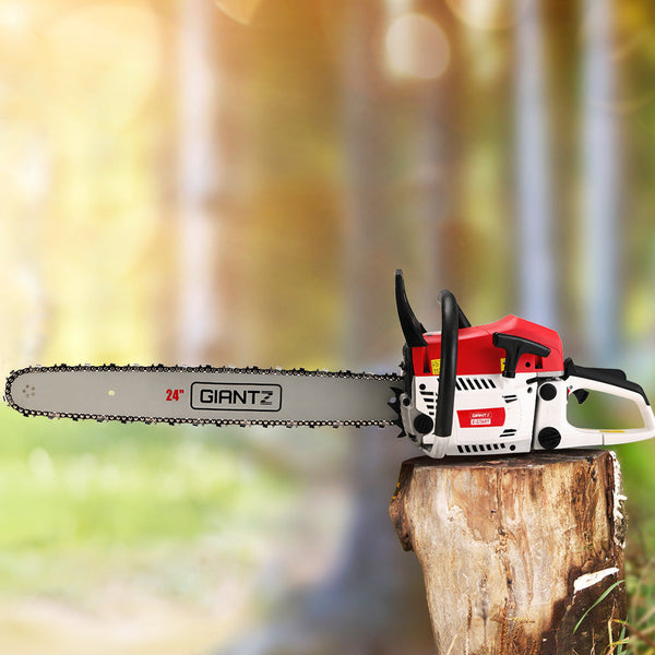 Giantz 62Cc Chainsaw Petrol Commercial 24" Bar E Start Tree Saw 5.2Hp Chainsaws