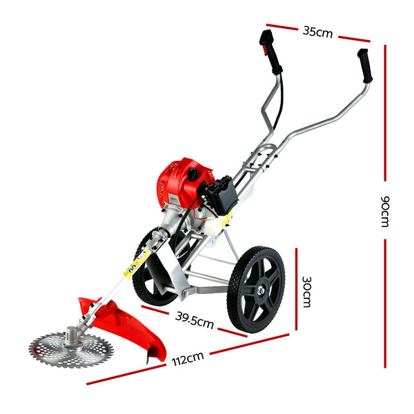 Giantz 62Cc Petrol Brush Cutter Whipper Saw Trimmer Stroke 3 In 1 Wheel String Trimmers