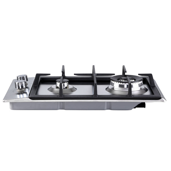 Devanti Gas Cooktop 30Cm Stove Cooker 2 Burner Top Konbs Ng Lpg Steel Cooktops