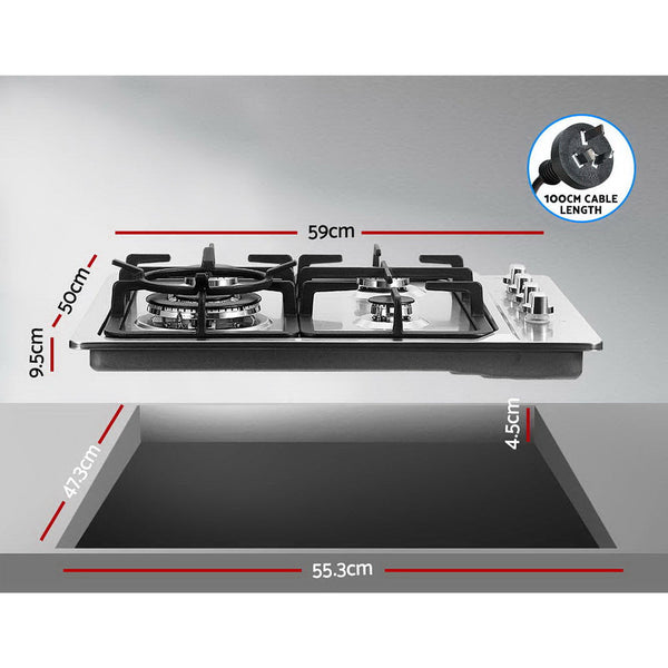 Devanti Gas Cooktop 60Cm Kitchen Stove 4 Burner Top Ng Lpg Stainless Steel Silver Cooktops