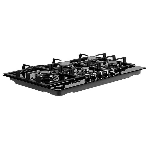 Devanti Gas Cooktop 90Cm 5 Burner Stove Hob Cooker Kitchen Ng Lpg Black Glass Cooktops