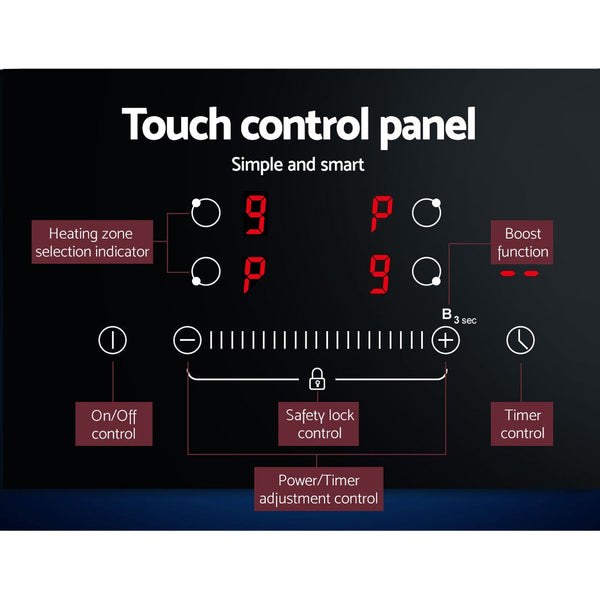 Devanti Electric Induction Cooktop 60Cm Ceramic 4 Zones Stove Top Hot Plate Cooktops