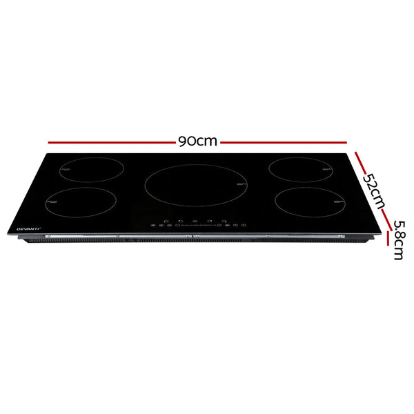 Devanti Induction Cooktop 90Cm Electric Cooker Ceramic 5 Zones Stove Hot Plate Cooktops