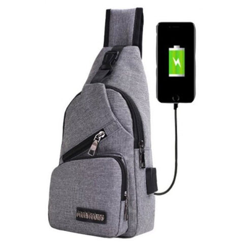 0817 Polyester Usb Port Sling Bag Gray Bags