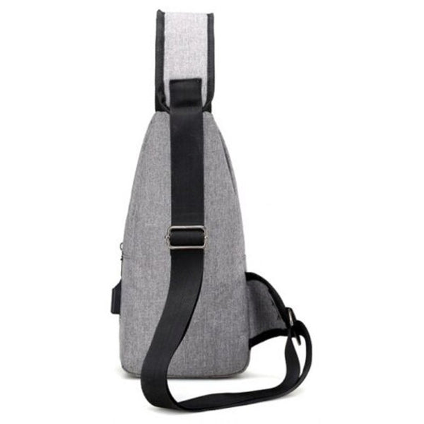0817 Polyester Usb Port Sling Bag Gray Bags