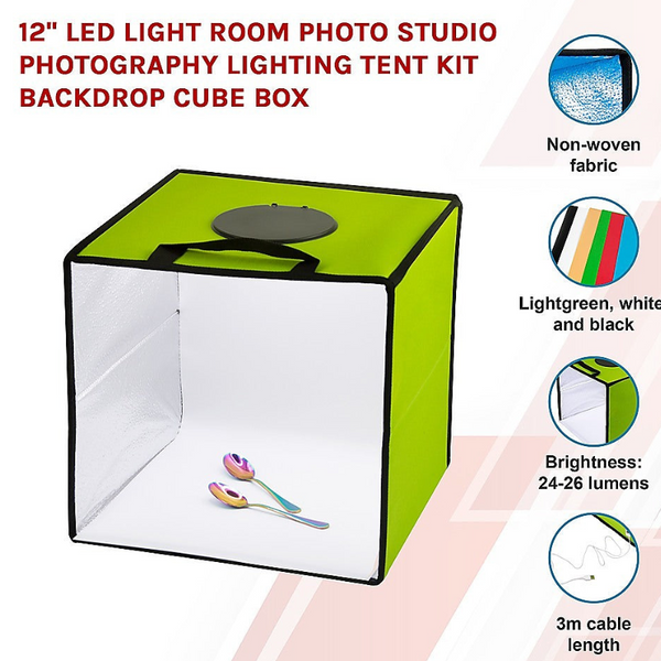 12'' Led Light Room Photo Studio Photography Lighting Tent Kit Backdrop Cube Box
