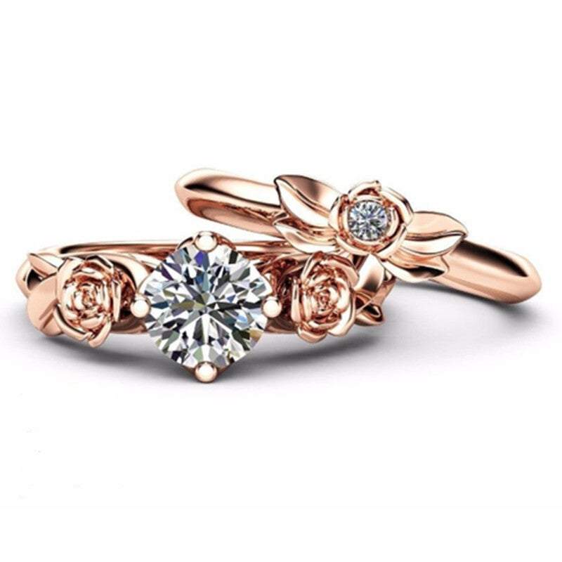 Veile Studios Pink Peach Rose Flower With Zirconia Novel Water Drop Diamond Women's Jewelery Ring Rings