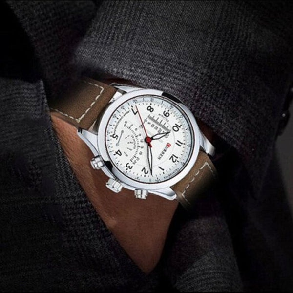 Veile Studios 8152 Men's Waterproof Matte Genuine Leather Quartz Watch Luminous Wristwatch Unique Timer Dial White Watches