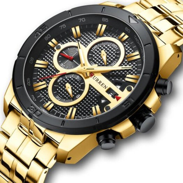 Veile Studios 8337 Men's Watch Six Pin Multifunction Quartz Calendar Steel Band Gold Watches