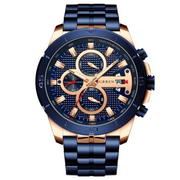 Veile Studios 8337 Men's Watch Six Pin Multifunction Quartz Calendar Steel Band Gold Watches