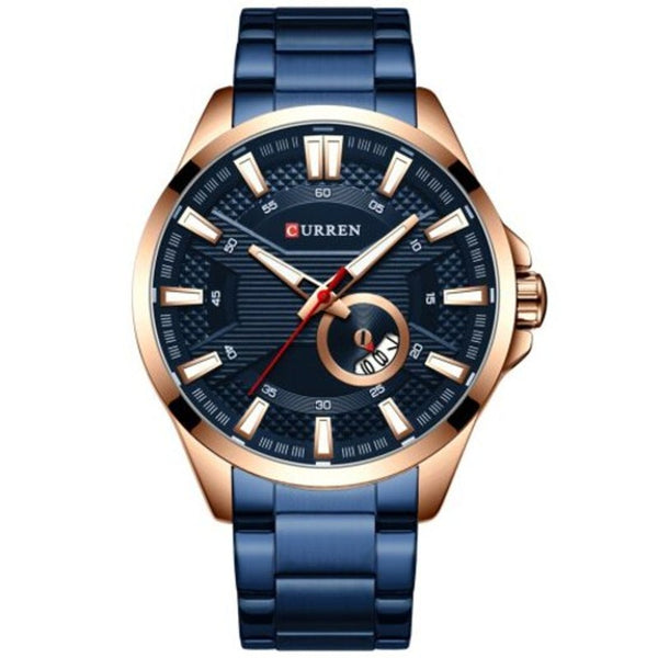 Veile Studios 8372 Men's Large Dial Water Resistant Quartz Watch Simple Calendar Lapis Blue Watches