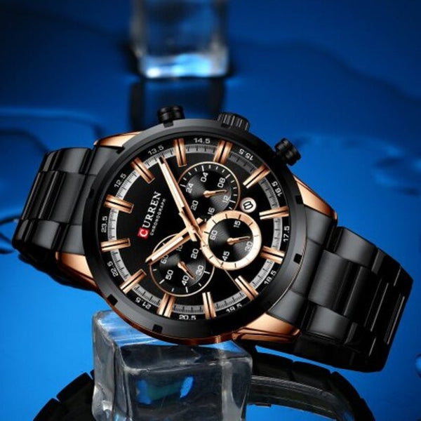 Veile Studios Men's Round Belt Watch Waterproof Black Watches