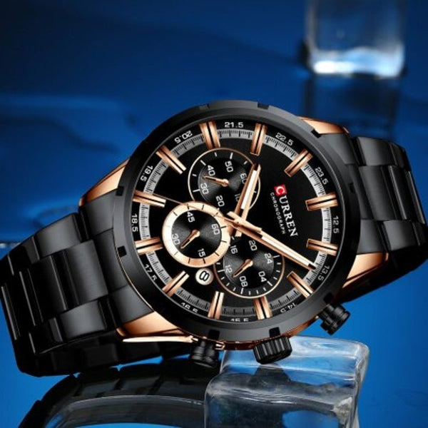 Veile Studios Men's Round Belt Watch Waterproof Black Watches