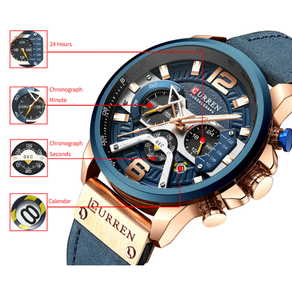 Veile Studios Fashion Leather Luxury Leisure Quartz Chronograph Waterproof Men's Watch Watches