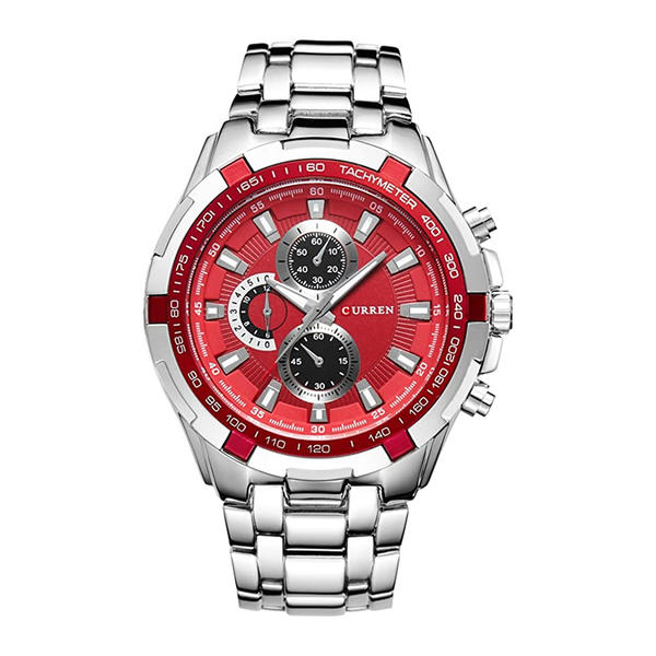 Veile Studios 8023 Men's Fashion Simple Stainless Steel Strap Quartz Watch Red Watches
