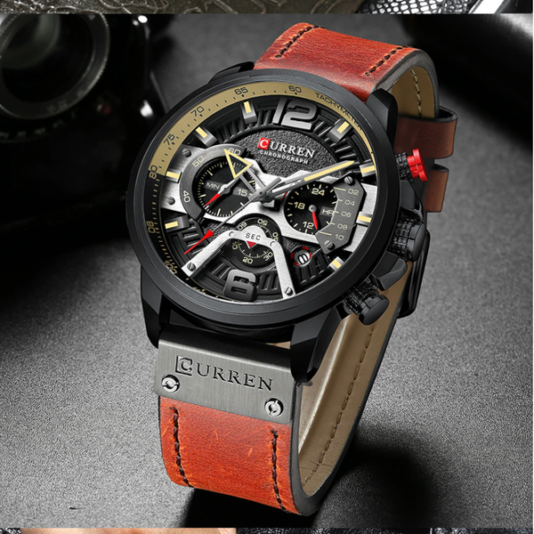 Veile Studios Fashion Leather Luxury Leisure Quartz Chronograph Waterproof Men's Watch Watches