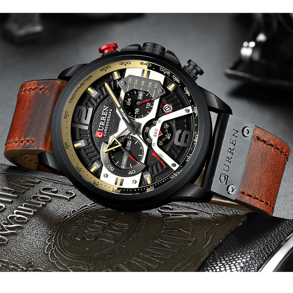 Veile Studios Fashion Leather Luxury Leisure Quartz Chronograph Waterproof Men's Watch Watches