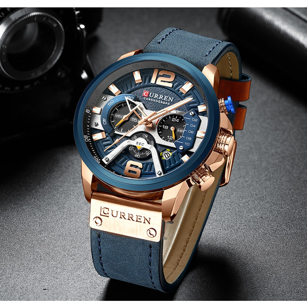 Veile Studios Fashion Leather Luxury Leisure Quartz Chronograph Waterproof Men's Watch Watches