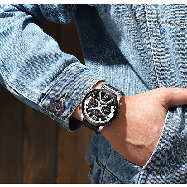 Veile Studios Fashion Leather Luxury Leisure Quartz Chronograph Waterproof Men's Watch Watches