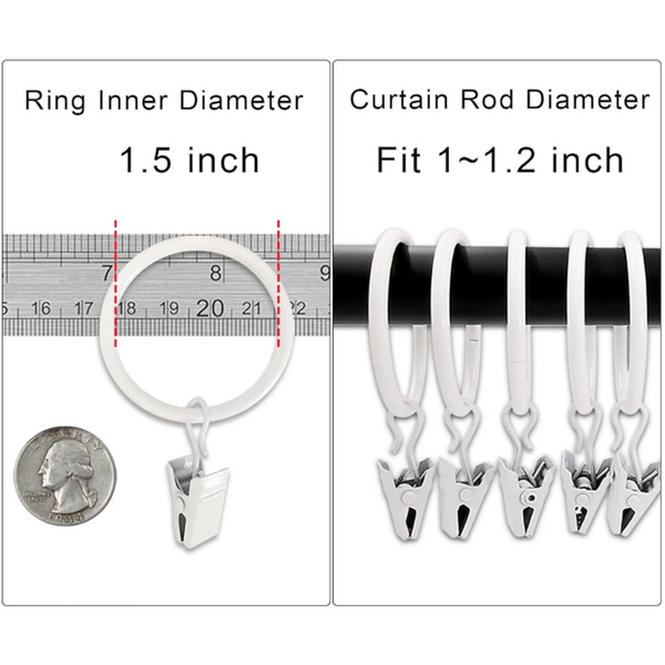 Curtain Rings 45 Pieces Inner Diameter 3.8Cm White Clips For Rods Metal Clamps With Hooks Shower Curtains Towels Tea And Dishcloths Shower Curtain Hoo