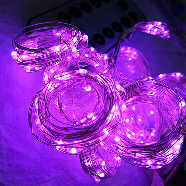Usb Remote Control Copper Wire Curtain String Lights For Christmas Decor 32 Of 200 Led Purple