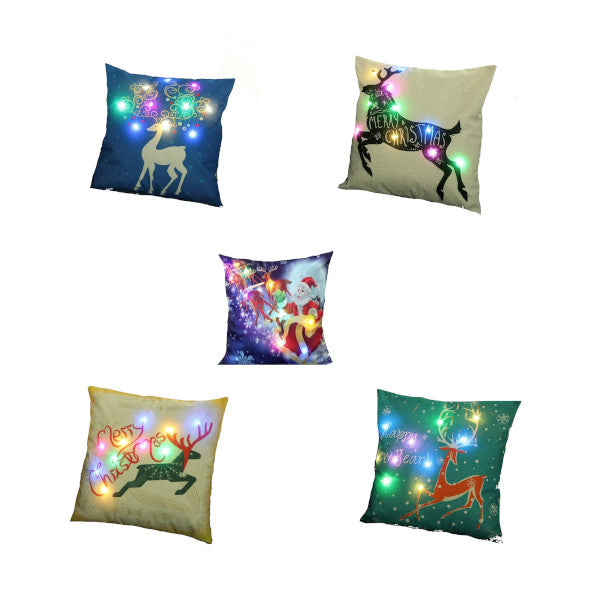 Christmas Led Lights Linen Cushion Covers Bed Sofa Decor Cushions & Decorative Pillows