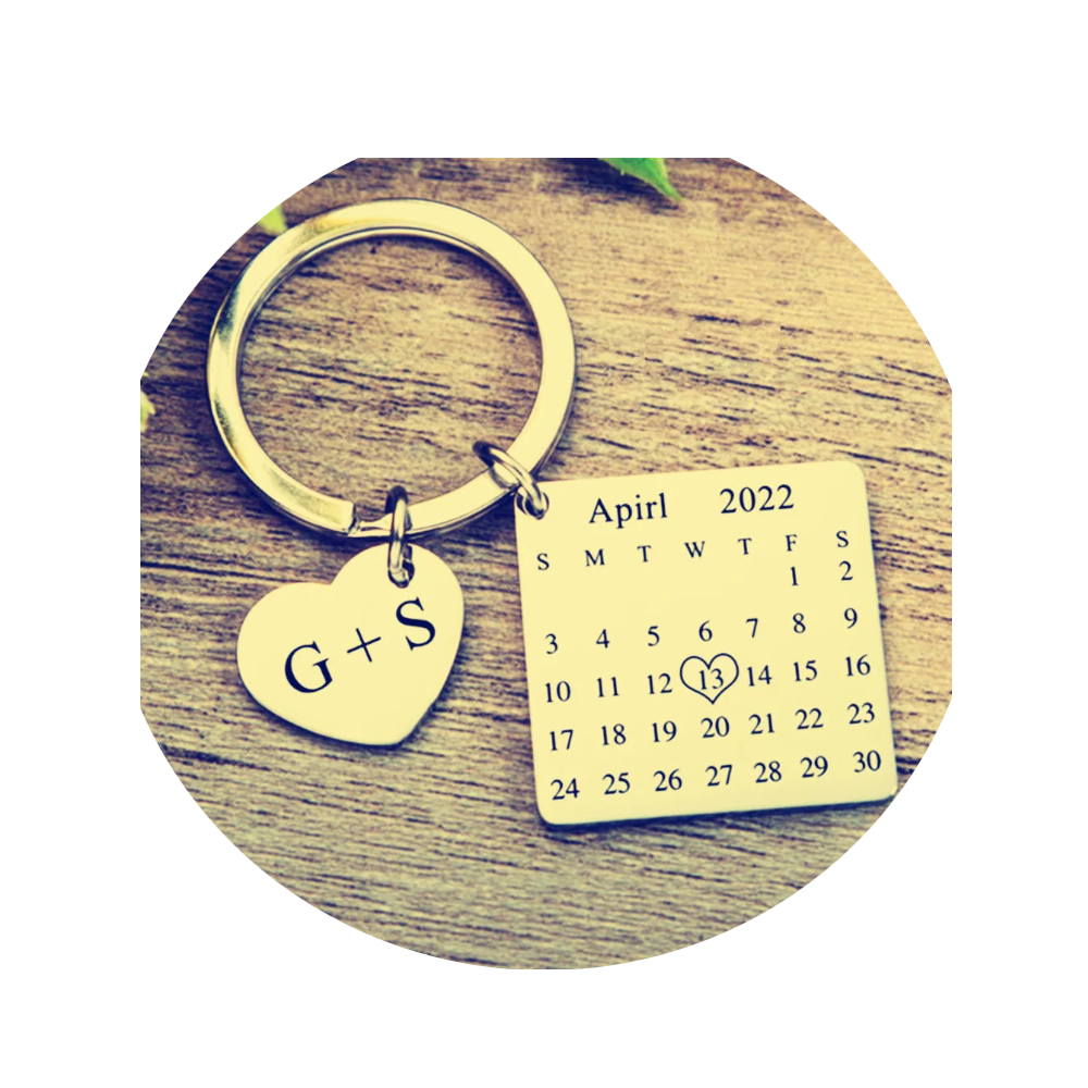 Custom Calendar Keychain Stainless Steel Heart Keyring Wedding Personalized Gift For Boyfriend Husband Keyrings