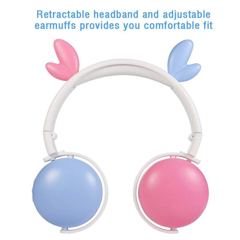 Headphones Cute Cartoon Wireless Bluetooth Headset For Girl Kids With Mic Pc Mobile Phone Music Gaming Mp3 Cat Ears / Antlers Devil Earphone Pink