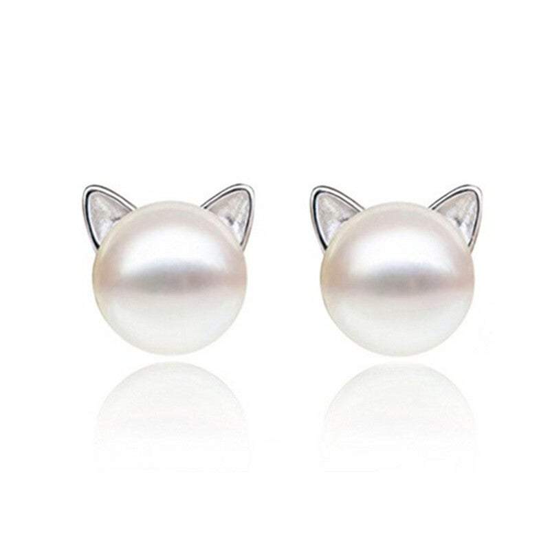 Veile Studios Cute Cat Freshwater Cultured Pearl Sterling Silver Earrings