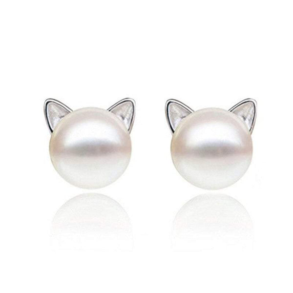 Veile Studios Cute Cat Freshwater Cultured Pearl Sterling Silver Earrings