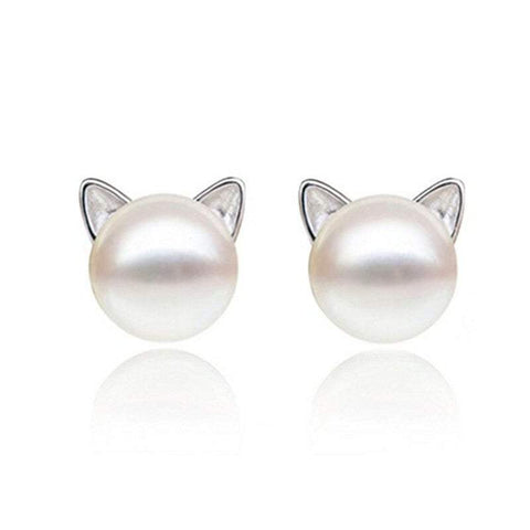 Veile Studios Cute Cat Freshwater Cultured Pearl Sterling Silver Earrings