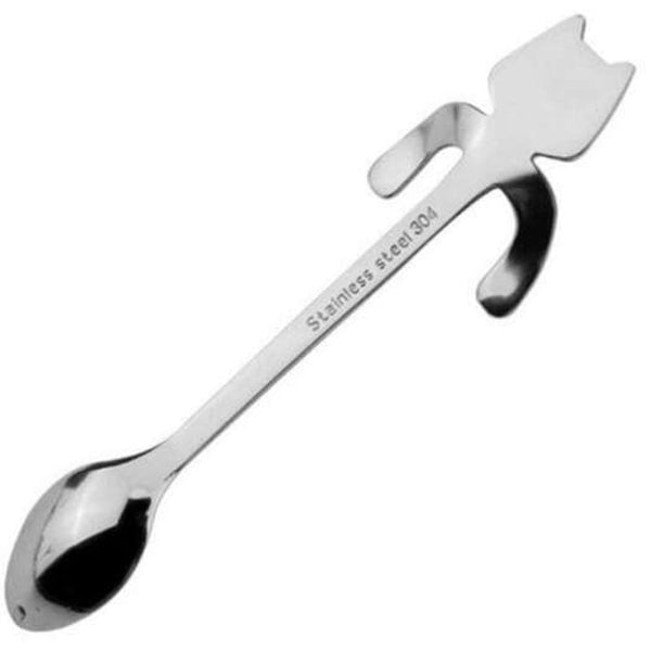 Cute Cat Pattern Flatware Long Handle Spoon Silver Spoons