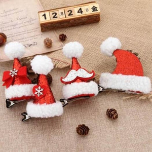 Cute Christmas Hat Decoration Hairpin Adult Children Sequin Cap Duckbill Clip Cartoon 4Pcs Red