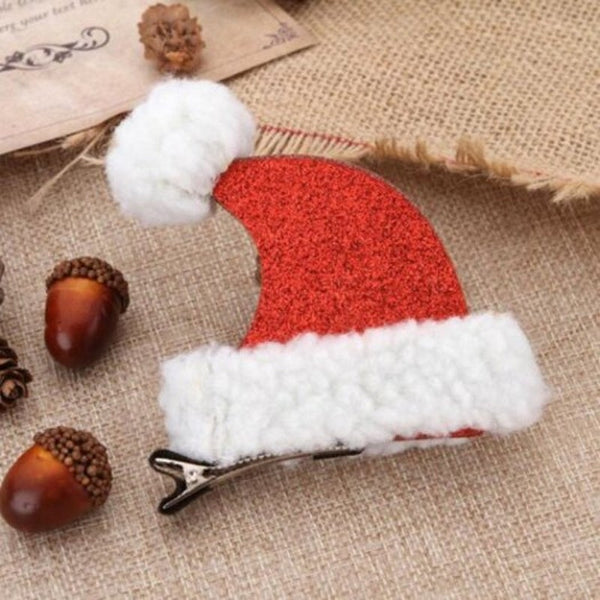 Cute Christmas Hat Decoration Hairpin Adult Children Sequin Cap Duckbill Clip Cartoon 4Pcs Red