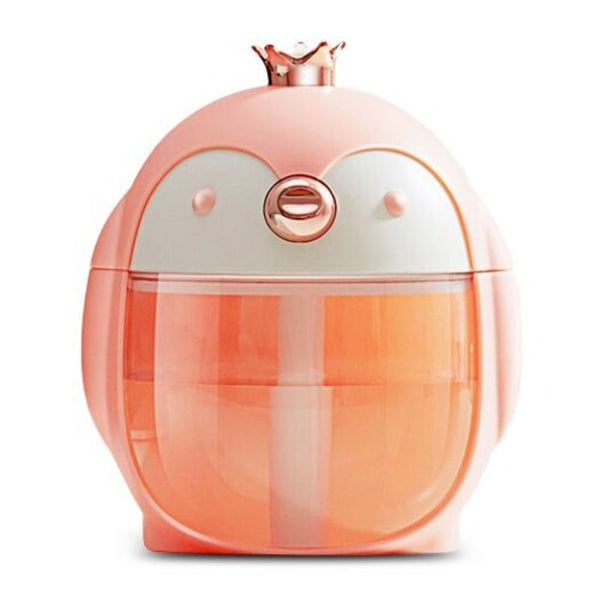 Cute Crown Penguin Air Humidifier Aroma Essential Oil Diffuser Night Lamp Pink