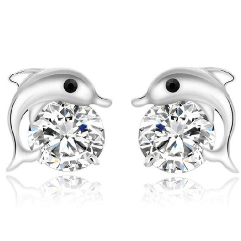 Earrings Cute Dolphin Silver Plated Stud